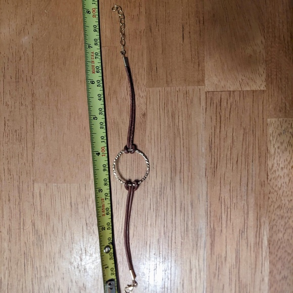 Artisan Hammered Gold Circle and Leather Bracelet - Picture 4 of 4